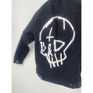 Black Denim Jacket Skull Graphic B&D Menswear‎ Button Up Punk Streetwear